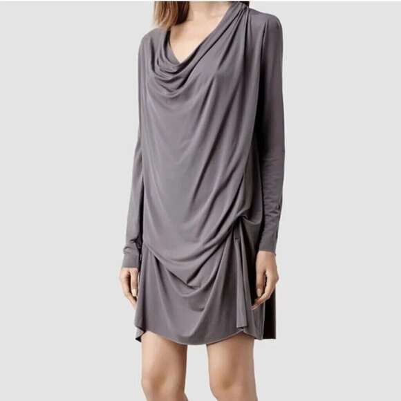 All Saints Amei Draped Front Dress 6 Grey - Picture 4 of 9